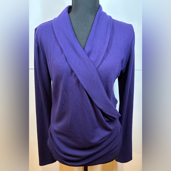 Ann Taylor Tops - Ann Taylor Deep Purple Long Sleeve Blouse Featuring a Faux Wrap Style Sz Medium